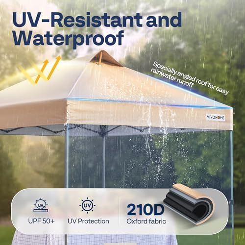 VIVOHOME 8x8ft Pop Up Canopy Tent One Push Setup Outdoor Portable Shelter Tent Heavy Duty with Wheel Carry Bag and 4 Sandbags, Beige