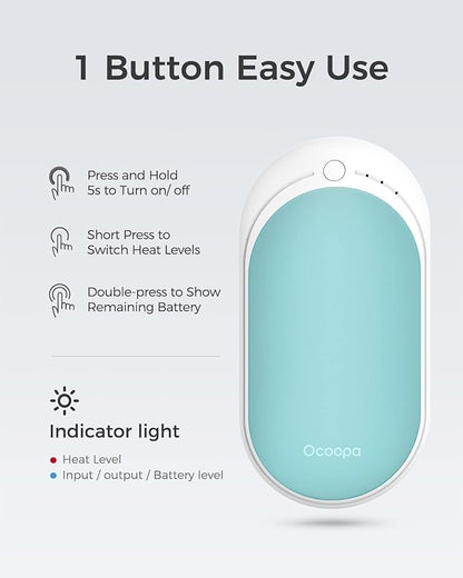 OCOOPA Hand Warmers Rechargeable, 1 Pack 5200mAh Electric Portable Pocket Heater, Heat Therapy Great for Raynauds, Hunting, Golf, Camping, Women Mens Gifts