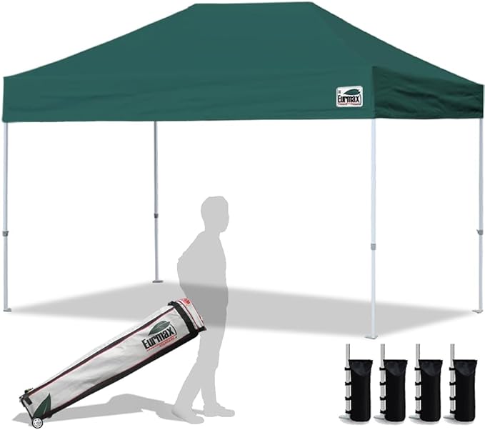 Eurmax USA 8'x12' Pop Up Canopy Tent Commercial Instant Canopies with Heavy Duty Roller Bag,Bonus 4 Sand Weights Bags (Forest Green)
