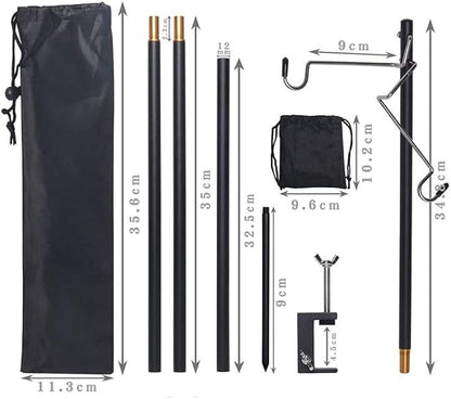Outdoor Camping Hiking Lamp Post Pole Foldable Portable Fishing Light Lantern Fixing Stand Aluminum Alloy for Ground Table 2 in1