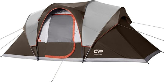 CAMPROS CP Camping Tent 10 Person Family Cabin Tent, 2 Room Water Resistant Waterproof Tent with Top Rainfly, 4 Large Mesh Windows, Double Layer, Easy Set Up, Portable with Carry Bag, 16ft x 9ft x72in