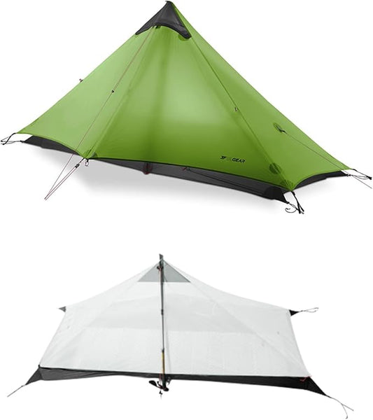 3F UL Gear Lanshan1 Ultralight Tent 3/4 Season Portable Backpacking Tent for 1-Person 15D Silicon Coated Waterproof Poleless Double Layer Tent for Camping, Climbing, Hiking