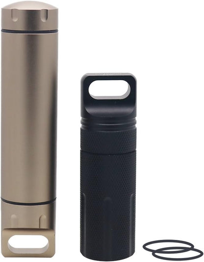 HRX Package Outdoor Waterproof EDC Survival Container Capsule, Airtight Aluminum Pill Bottle Organizer, Match Seal Storage Case,Camping Essentials Emergency Tool