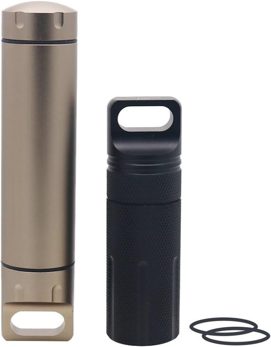 HRX Package Outdoor Waterproof EDC Survival Container Capsule, Airtight Aluminum Pill Bottle Organizer, Match Seal Storage Case,Camping Essentials Emergency Tool