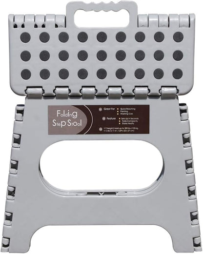 Non-Slip Folding Step Stool, Sturdy Safe Enough - Holds up to 300 Lb - 11 inch Footstool for Adults or Kids, Folding Ladder Storage/Opens Easy, for Kitchen,Toilet,Camping (Light Grey, 11'')