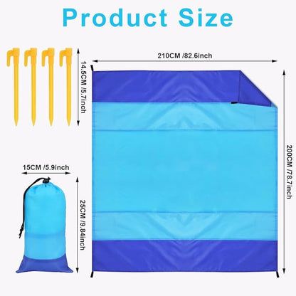 Beach Blanket Beach Mat, Sandproof Waterproof Beach Mat, Extra Large 82 * 79 in (5-7 People) Picnic Blanket with 1 Storage Bag, 1 Carabiner & 4 Fixed Nails for Beach, Camping, Hiking, Picnic