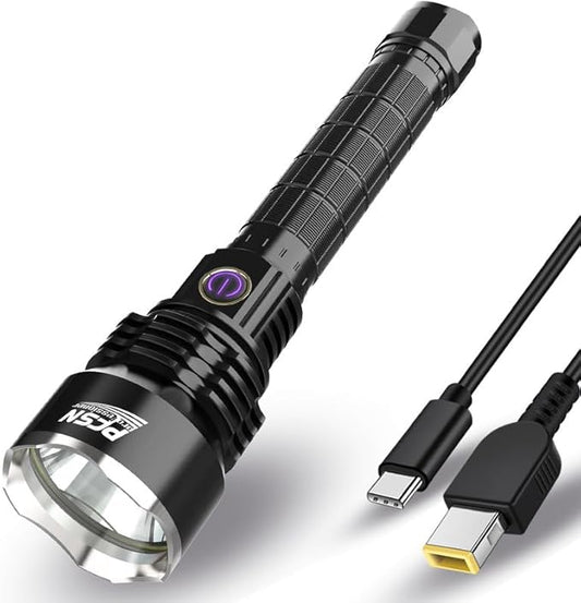 Brightest Rechargeable Flashlights High Lumens - PFSN 6000LM Super Bright Tactical Flashlight IPX65 Waterproof, 400M Long Throw, 20Hrs Lasting, Best Powerful LED Flash Light for Camping Hiking Hunting