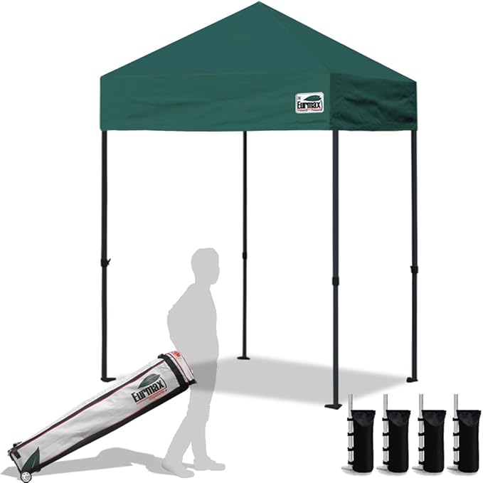 Eurmax USA 5'x5' Pop Up Canopy Tent Commercial Instant Canopies with Heavy Duty Roller Bag,Bonus 4 Sand Weights Bags (Forest Green)