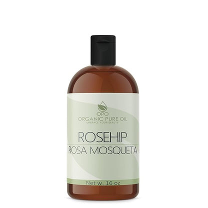 OPO Rosehip Oil - 16 oz - Pure, Unrefined, Cold Pressed, Non-GMO, Vegan Bulk Carrier Oil - Skin, Hair, Nails, Body, Face, Facial Hair - Nourish, Moisturize, Condition Sensitive, Mature, Brittle