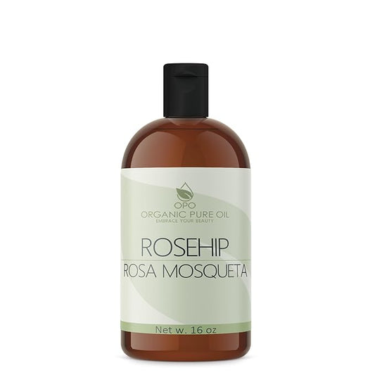 OPO Rosehip Oil - 16 oz - Pure, Unrefined, Cold Pressed, Non-GMO, Vegan Bulk Carrier Oil - Skin, Hair, Nails, Body, Face, Facial Hair - Nourish, Moisturize, Condition Sensitive, Mature, Brittle