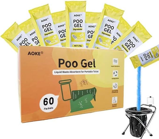 AOKE Portable Toilet Powder, 60 Pack Poo Gel for Camping Eco Absorbent Gel Liquid Waste Gelling and Deodorizing Powder, Emergency Toilet Waste Treatment for Outdoor Camping Hiking