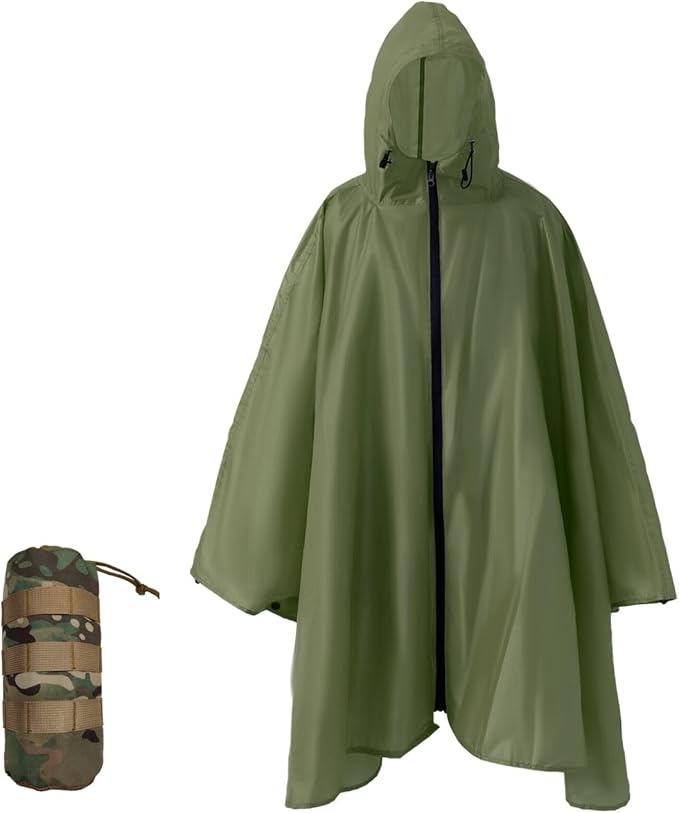Plus Size Adult Rain Poncho with Hood and Zipper, Poncho Para Lluvia, Tactical Ponchos Adult For Camping, Hiking