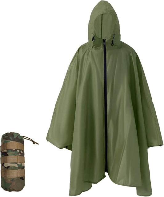 Plus Size Adult Rain Poncho with Hood and Zipper, Poncho Para Lluvia, Tactical Ponchos Adult For Camping, Hiking