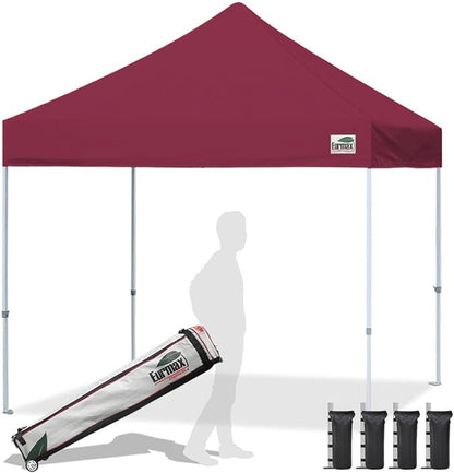 Eurmax USA Standard 10x10ft Patio Pop Up Canopy Tent for Outdoor Events Commercial Instant Canopies with Heavy Duty Roller Bag,Bonus 4 Canopy Sand Bags (Burgundy)