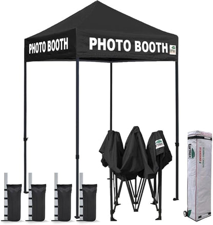 Eurmax USA Printed 5x5 Pop Up Canopy Tent Commercial Instant Canopies with Heavy Duty Roller Bag,Bonus 4 Sand Weights Bags (Printed Black)
