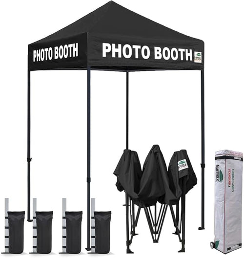 Eurmax USA Printed 5x5 Pop Up Canopy Tent Commercial Instant Canopies with Heavy Duty Roller Bag,Bonus 4 Sand Weights Bags (Printed Black)