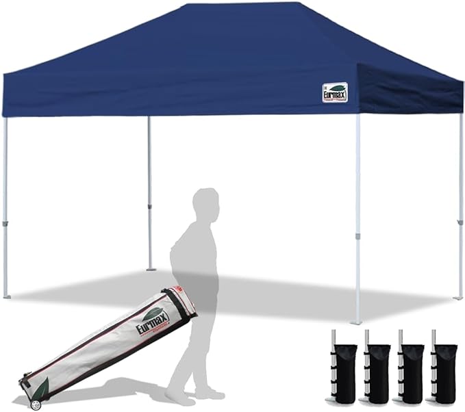 Eurmax USA 8'x12' Pop Up Canopy Tent Commercial Instant Canopies with Heavy Duty Roller Bag,Bonus 4 Sand Weights Bags (Navy Blue)