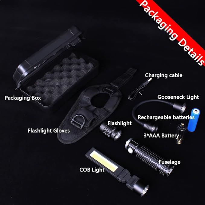 LED Work Lights Kit with Magnetic Base, Waterproof Slim Bar Light, Barbecue Flexible Goose Neck Lamp, 3 in 1 Rechargeable Riding Flashlights for Household Tool, Emergency,Camping and Auto Repair