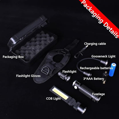 LED Work Lights Kit with Magnetic Base, Waterproof Slim Bar Light, Barbecue Flexible Goose Neck Lamp, 3 in 1 Rechargeable Riding Flashlights for Household Tool, Emergency,Camping and Auto Repair