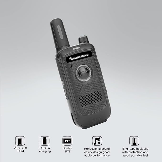 TG-S1 Walkie Talkie Rechargeable Two Way Radio, Long Range Portable FRS Two-Way Radios for Family Camping, Hiking, Car Trip (Black 1 Pack)