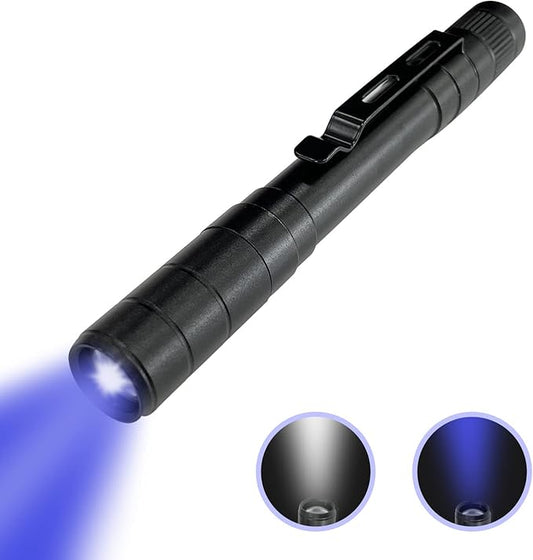 Sutekus UV Flashlight with Clip Multi-Function LED Pocket Pen Light Blacklight Detector for Cash Detector Camping, Pet Stain Detection