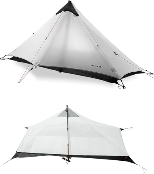 3F UL Gear Lanshan1 Ultralight Tent 3/4 Season Portable Backpacking Tent for 1-Person 15D Silicon Coated Waterproof Poleless Double Layer Tent for Camping, Climbing, Hiking