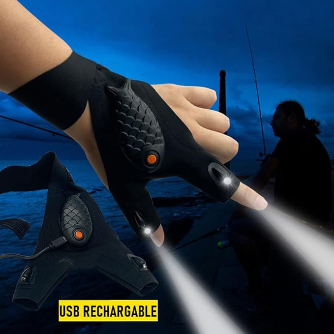 RF REENFAYA Rechargeable LED Flashlight Gloves,Stocking Suffering Gifts for Men Cool Gadgets Tools Flashlight Cycling Great for Night Workers Repairing,Working, Fishing, Camping, Hiking-1 Pair