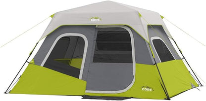 CORE Instant Cabin Tents | 6 Person / 9 Person / 10 Person / 12 Person Family Cabin Multi Room Pop Up Tents Car Camping | Included Storage Pockets for Camping Accessories