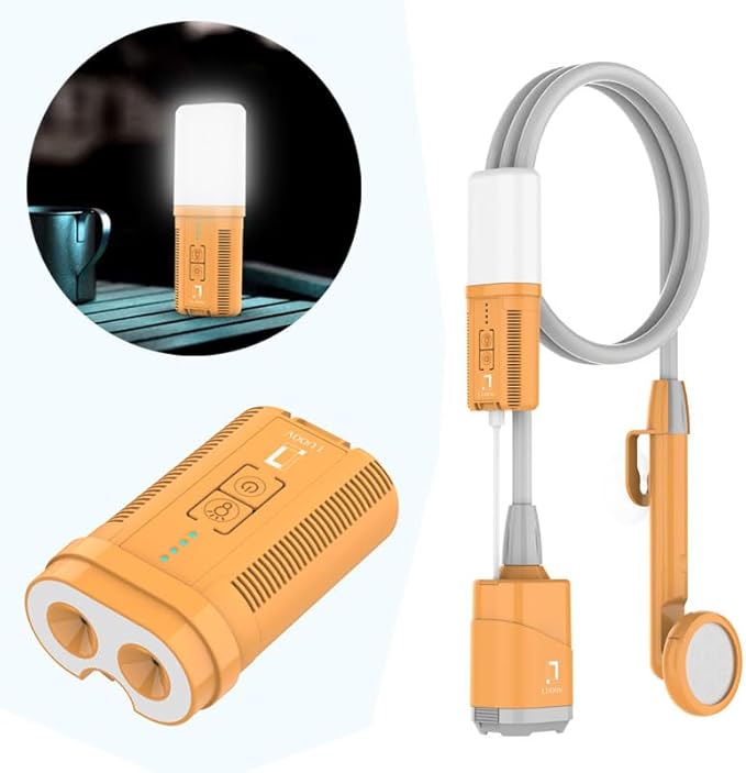 COSWE Portable Camping Shower, Outdoor Camp Pump with Rechargeable 4400mAH Battery and 130LM Led Lighting Device for Camping Hiking Outdoor Beach Garden