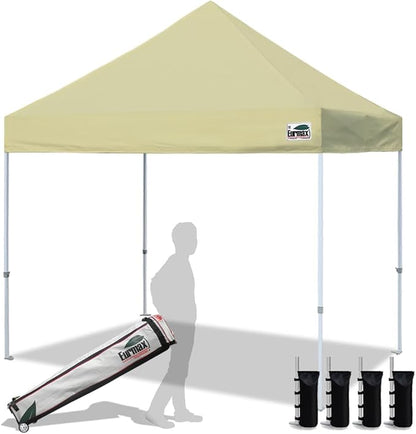 Eurmax USA Standard 10x10ft Patio Pop Up Canopy Tent for Outdoor Events Commercial Instant Canopies with Heavy Duty Roller Bag,Bonus 4 Canopy Sand Bags(Beige)