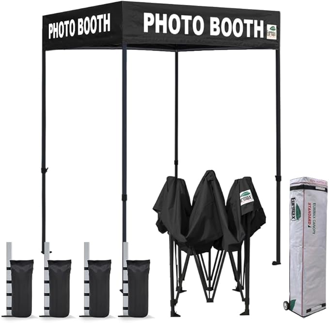 Eurmax USA Printed 5x5 Flat Top Pop Up Canopy Tent Commercial Instant Canopies with Heavy Duty Roller Bag,Bonus 4 Sand Weights Bags (Flat Printed Black)