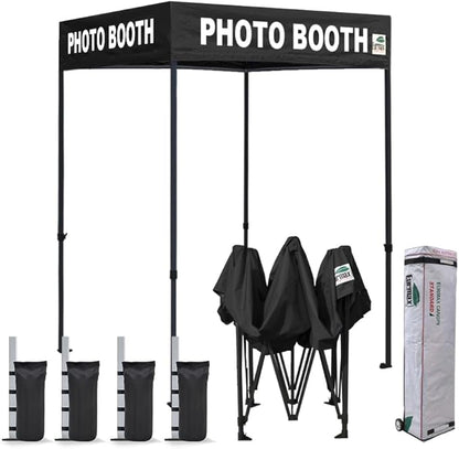 Eurmax USA Printed 5x5 Flat Top Pop Up Canopy Tent Commercial Instant Canopies with Heavy Duty Roller Bag,Bonus 4 Sand Weights Bags (Flat Printed Black)