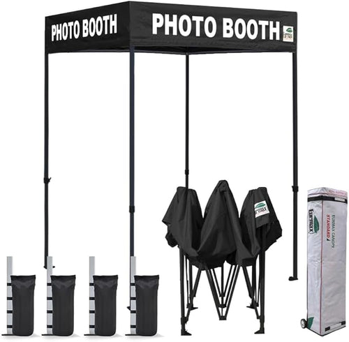 Eurmax USA Printed 5x5 Flat Top Pop Up Canopy Tent Commercial Instant Canopies with Heavy Duty Roller Bag,Bonus 4 Sand Weights Bags (Flat Printed Black)