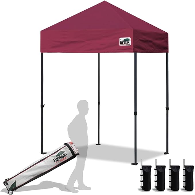 Eurmax USA 5'x5' Pop Up Canopy Tent Commercial Instant Canopies with Heavy Duty Roller Bag,Bonus 4 Sand Weights Bags (Burgundy)