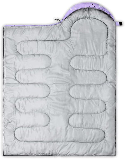 Datura home Kids Sleeping Bag for Boys,Lightcolor Purple Star-Lightweight Warm Outdoor Indoor-Waterproof Cold Weather Resistant Sleeping Bag for Camping Hiking(Star 32"*90")