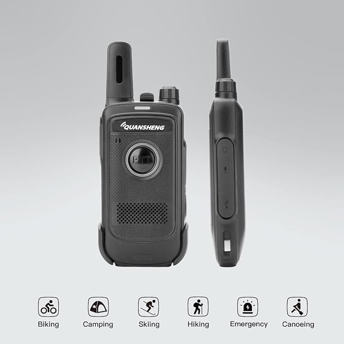 TG-S1 Walkie Talkie Rechargeable Two Way Radio, Long Range Portable FRS Two-Way Radios for Family Camping, Hiking, Car Trip (Black 1 Pack)