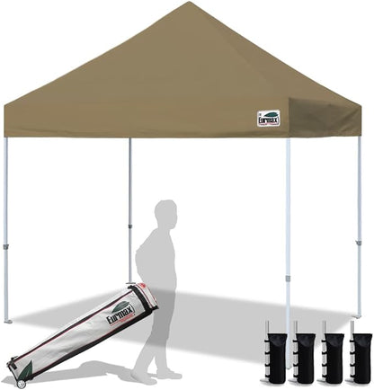 Eurmax USA 8'x8' Pop Up Canopy Tent Commercial Instant Canopies with Heavy Duty Roller Bag,Bonus 4 Sand Weights Bags (Khaki)
