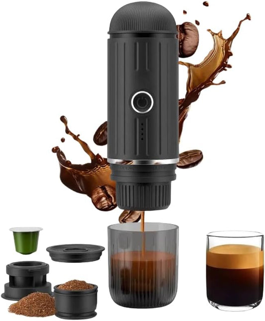 Portable Espresso Machine with 3-4 Min Self-heating, 12V Rechargeable Electric Coffee Machine 19 Bar Compatible with NS Capsules and Ground Coffee for Car Camping Travelling