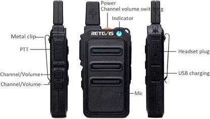 Retevis RT19 Walkie Talkies Rechargeable FRS 22 Channel 1300mAh Lightweight Small Two Way Radio Long Range Walky Talky for Neighborhood Skiing Gift Hunting(2 Pack)