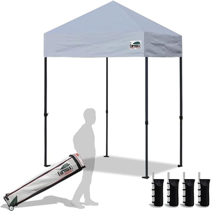 Eurmax USA 5'x5' Pop Up Canopy Tent Commercial Instant Canopies with Heavy Duty Roller Bag,Bonus 4 Sand Weights Bags (Grey)