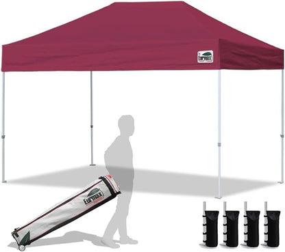 Eurmax USA 8'x12' Pop Up Canopy Tent Commercial Instant Canopies with Heavy Duty Roller Bag,Bonus 4 Sand Weights Bags (Burgundy)