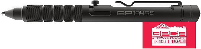 GPCA - GP 1945 Bolt Action Pen PRO, EDC Pen Multitool with Rescue Whistle, Survival Gear for Camping and Roadtrip, Measurement on grip, Aluminum, Jet Black