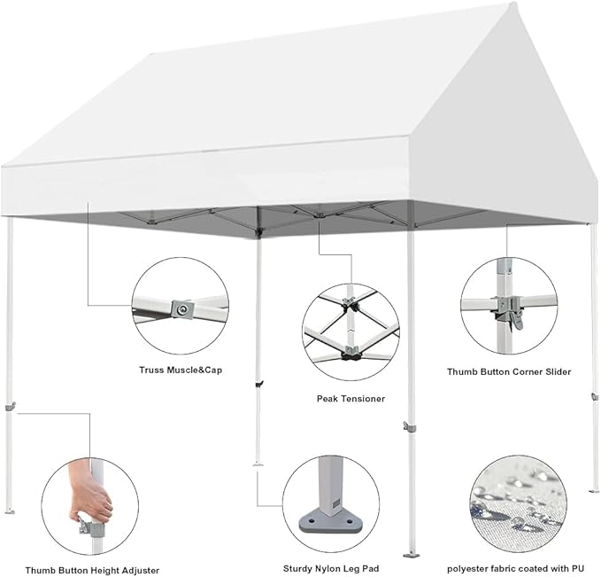 Eurmax USA Patented 10x10 Pop Up Canopy Tent Party Tent Commercial Instant Canopies Shelter with Heavy Duty Roller Bag,Bonus 4 Sand Bags (Dark Black)