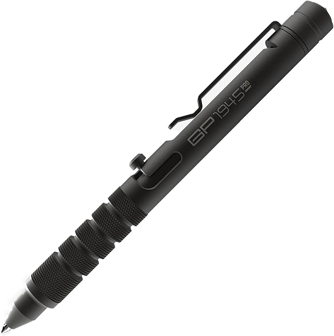 GPCA - GP 1945 Bolt Action Pen PRO, EDC Pen Multitool with Rescue Whistle, Survival Gear for Camping and Roadtrip, Measurement on grip, Aluminum, Jet Black