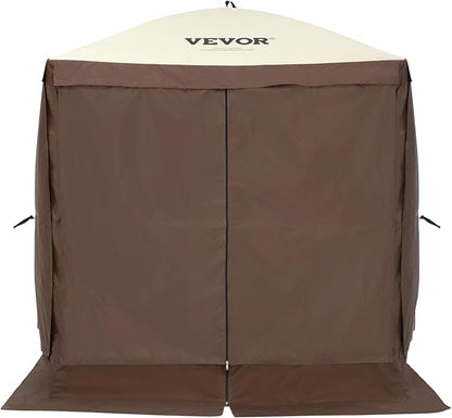 VEVOR Pop Up Gazebo Tent, Pop-Up Screen Tent 4 Sided Canopy Sun Shelter with 4 Removable Privacy Wind Cloths & Mesh Windows, 6x6FT Quick Set Screen Tent with Mosquito Netting, Brown