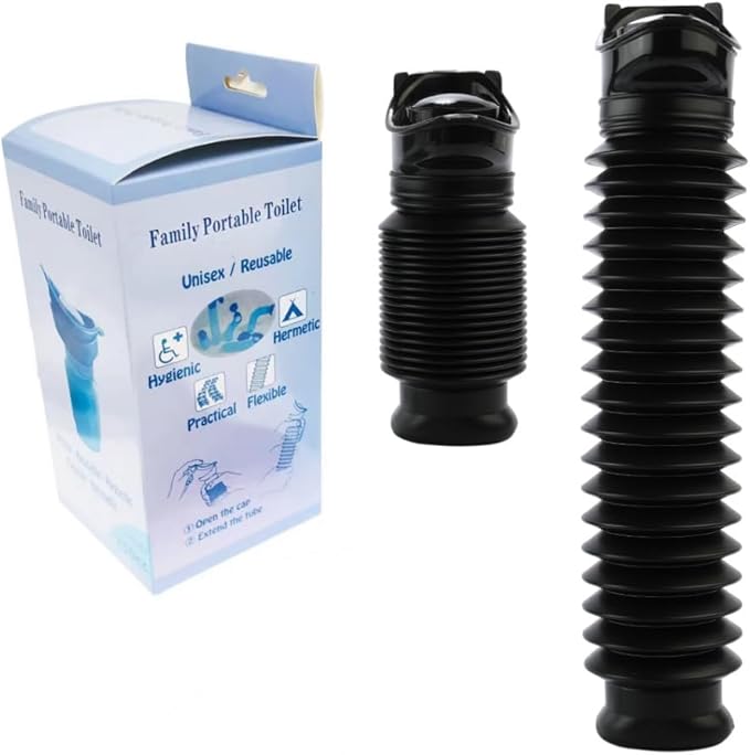 Portable Mini Outdoor Camping Travel Shrinkable Personal Mobile Toilet Bottle,Unisex Adjustable Emergency Urinal Portable Toilet for car 750ml (Black)