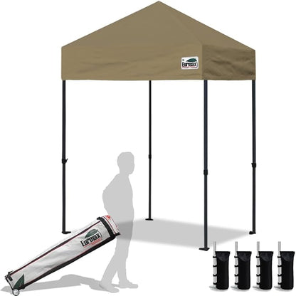 Eurmax USA 5'x5' Pop Up Canopy Tent Commercial Instant Canopies with Heavy Duty Roller Bag,Bonus 4 Sand Weights Bags (Khaki)