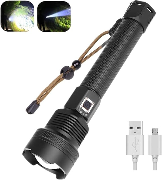 Powerful LED Flashlight Rechargeable, Super Bright 20000 Lumen 3 Modes Tactical Flashlight, Zoomable, Waterproof Large Handheld Flashlight for Outdoor, Patrol, Emergency Use