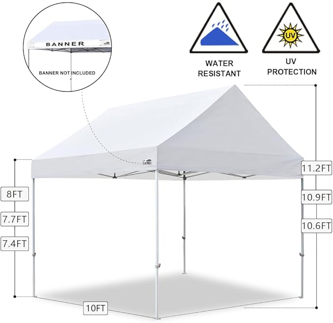 Eurmax USA Patented 10x10 Pop Up Canopy Tent Party Tent Commercial Instant Canopies Shelter with Heavy Duty Roller Bag,Bonus 4 Sand Bags (Dark Black)