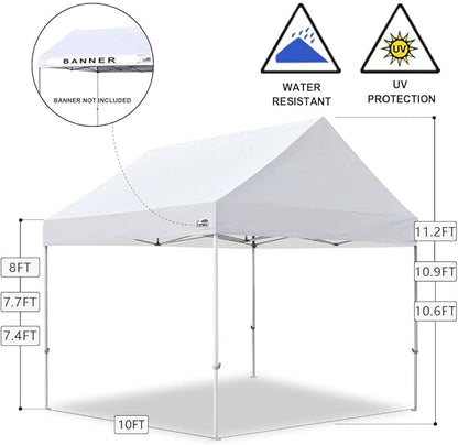 Eurmax USA Patented 10x10 Pop Up Canopy Tent Party Tent Commercial Instant Canopies Shelter with Heavy Duty Roller Bag,Bonus 4 Sand Bags (Snow White)